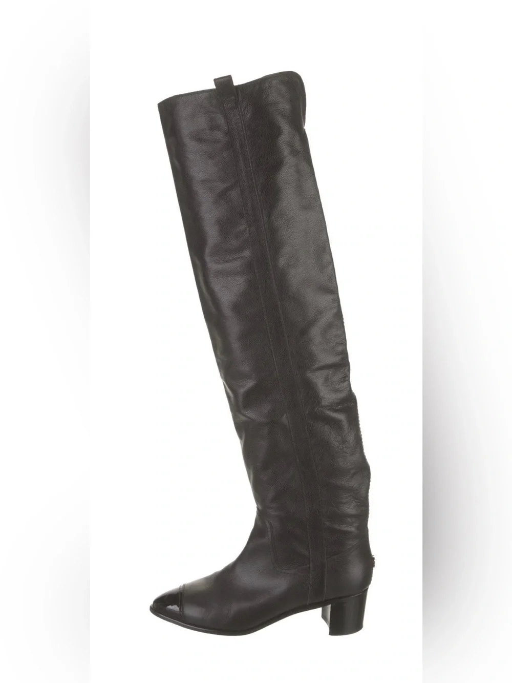 CHANEL Black Leather Over-the-Knee Boots (with CC detail)